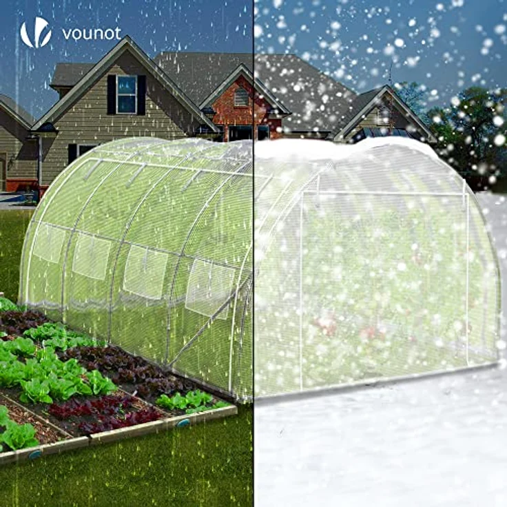 VOUNOT Gewächshaus Foliengewächshaus, Seitenwände Aufrollbar Winterfest, Tomatenhaus Folientunnel, 4x3x2m 12m², Weiß – Bild 4