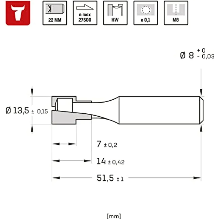 STIER T-Nutfräser M8, 13,5 x 8,6 x 8 mm, 8 mm Schaftdurchmesser für präzises Fräsen von T-Nuten – Bild 2