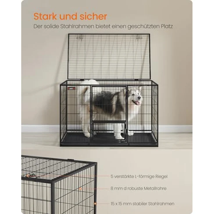 Feandrea Hundekäfig hochbelastbar, XXXL, tintenschwarz - transportabler Haustierkäfig mit 2 abnehmbaren Türen – Bild 3
