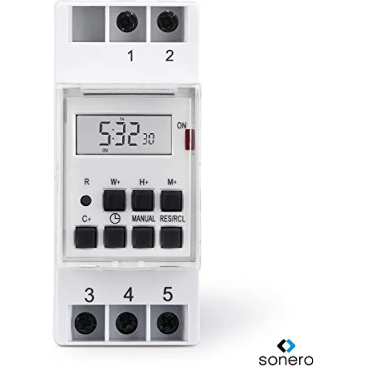 sonero Digitale Zeitschaltuhr für Hutschienen/Schalttafel Einbau, 3600W, LCD-Display, 10 Schaltprogramme (Wochen-, Tages- und Minutenprogramm), 12/24h Timer, IP20, weiß – Bild 5