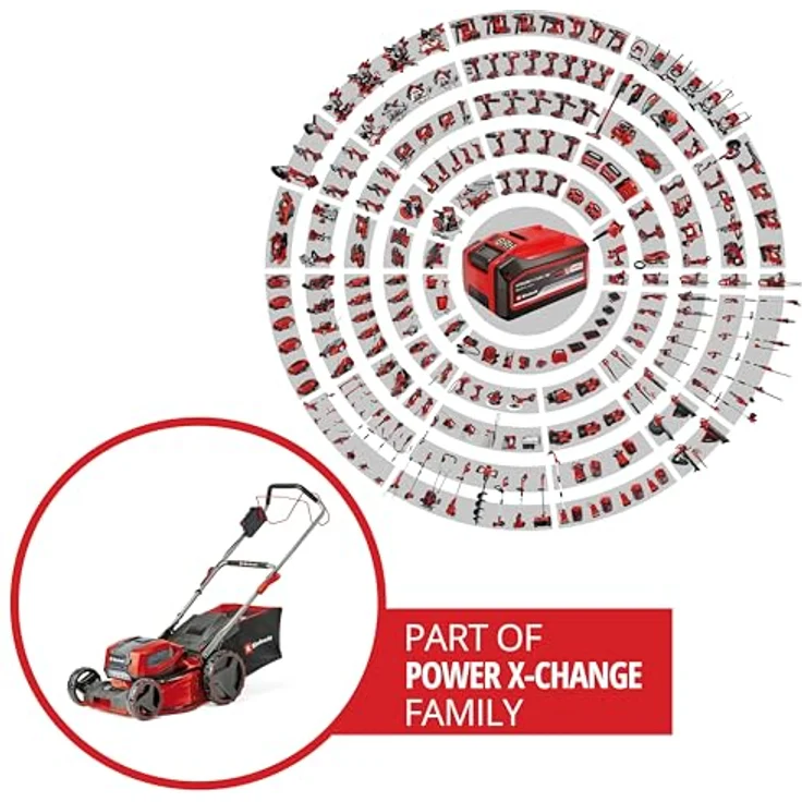 Einhell Akku-Rasenmäher GP-CM 36/47 S Li BL Kit Power X-Change (36 V, 47 cm Schnittbreite, bis 700 m², Brushless, 65 L Fangkorb, Radantrieb, inkl. 4x 4,0 Ah + 2x Twincharger) – Bild 2