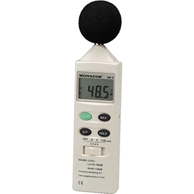 Monacor Schallpegel-Messgerät SM-2, Klasse 2, 35 - 100 dB, 31.5Hz - 8000Hz, Einhandbedienung, Nylon-Tragetasche – Bild 2