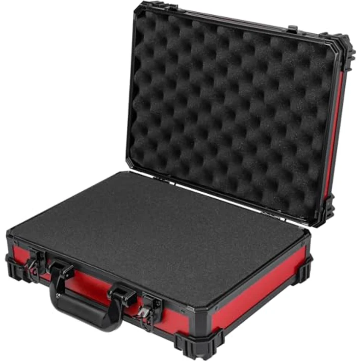 HMF Universalkoffer, Transportkoffer mit Noppen- & Rasterschaumstoff, 39 x 29 x 12 cm, rot, für Kamera und Tabletop-Miniaturen – Bild 1
