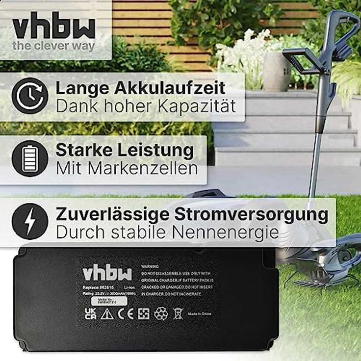 Vhbw Akku kompatibel mit Grizzly Rasenmäher MR 400, MR 1200, MR 1000, R800 Easy, MR 600, 3000mAh, 25,2V, Li-Ion, hohe Kapazität – Bild 4