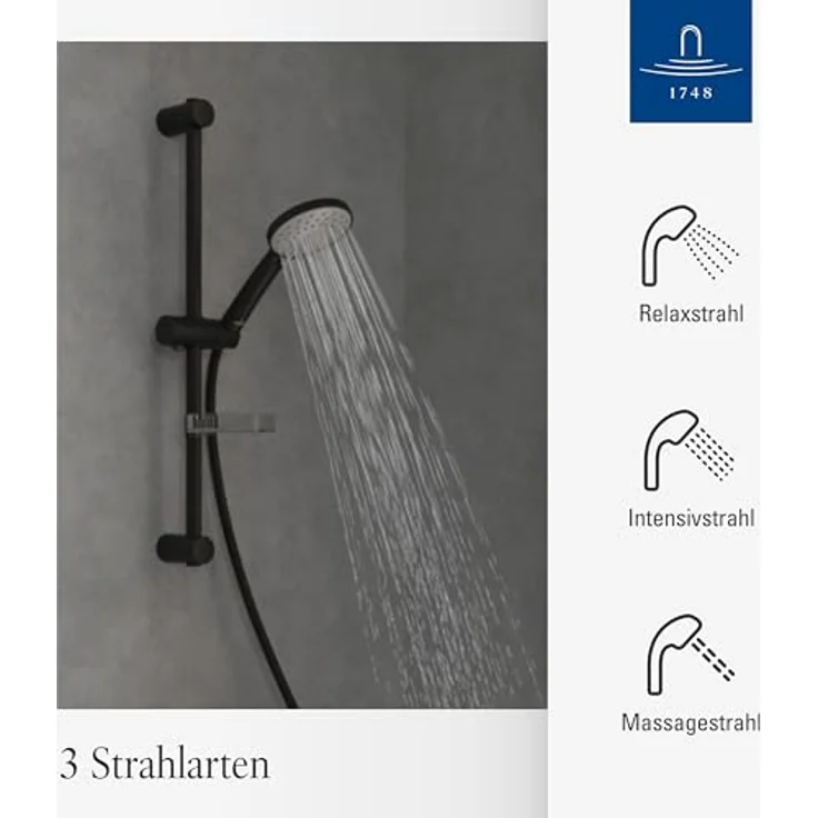 Villeroy & Boch Universal Showers Duschgarnitur, Duschsystem mit Handbrause und 3 Strahlarten, Höhe 60.40 cm, matt schwarz – Bild 3