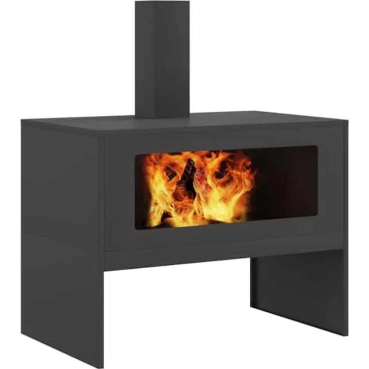 vidaXL Feuerstelle Schwarz 80 x 50 x 96 cm, Kaltgewalzter Stahl, moderne Garten- und Terrassenheizung mit offenem Design