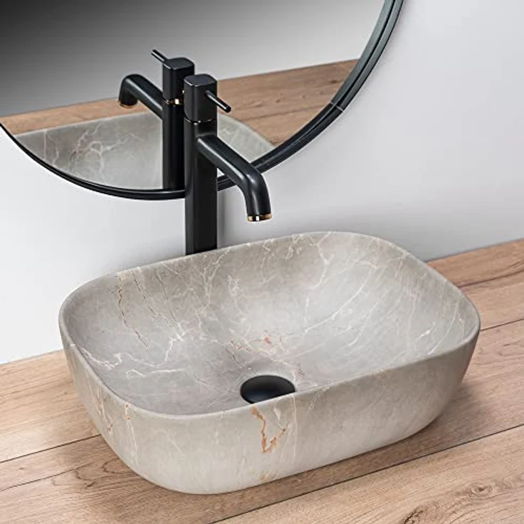 Rea Aufsatzwaschbecken Livia Beige aus hochwertiger Keramik 465 mm x 335 mm x 135 mm – Bild 2
