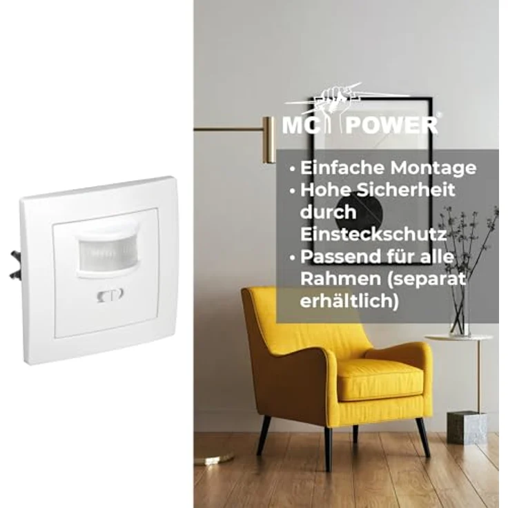 Unterputz IR Bewegungsmelder McPower ''Flair'' 160°, 500W, LED geeignet, weiß – Bild 4