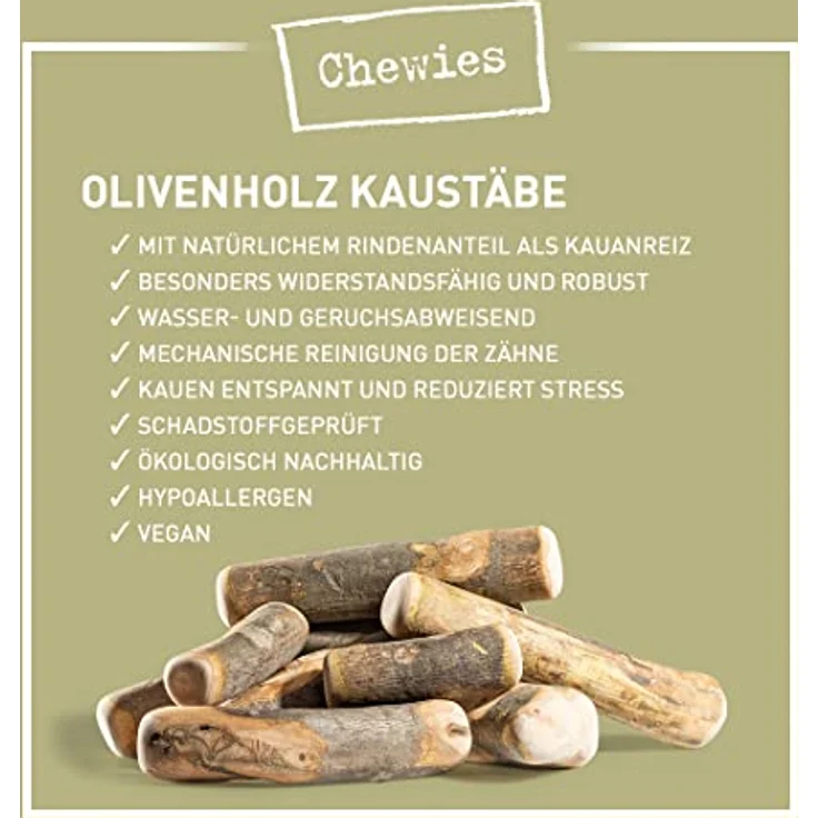 Chewies Kauknochen Hunde-Spielzeug aus Olivenholz für Hunde - 100 % natürliches Hundezubehör risikoarm & langlebig - Größe M: Für Hunde bis 20 kg Körpergewicht – Bild 5