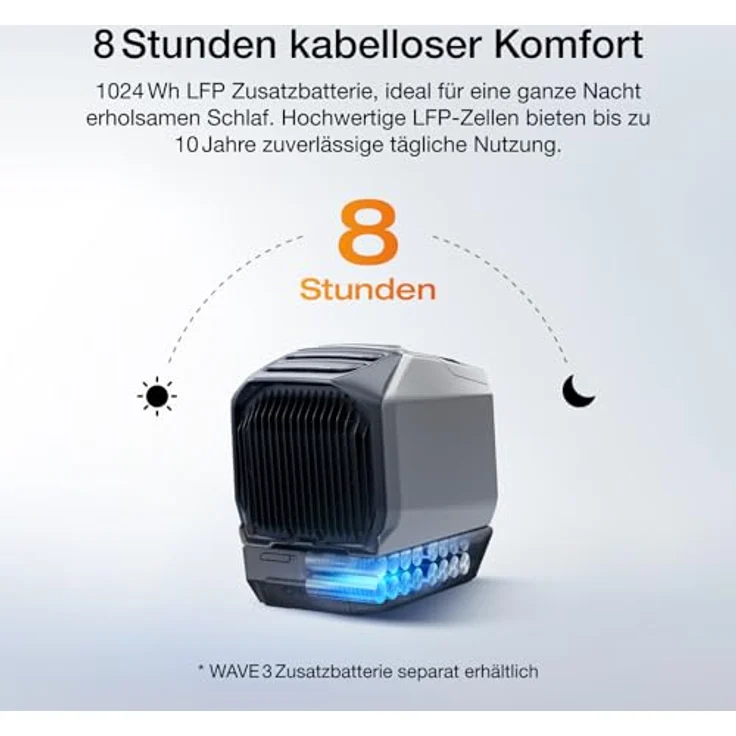 EF ECOFLOW WAVE 3, Tragbare Klimaanlage mit 1800 W Kühlleistung, 2000 W Heizleistung, 1000 W Schnellladung, App-Steuerung, 8 Std. Akkulaufzeit, für Camping und SUVs – Bild 3