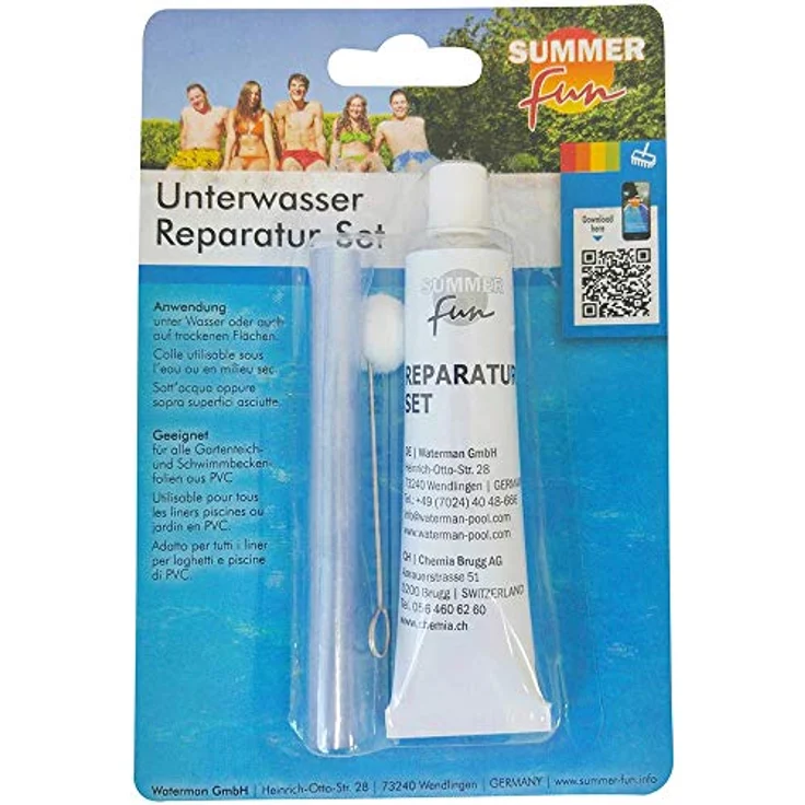 Summer Fun Unterwasser-Reparaturset, PVC Kleber mit 2 Folienstreifen (20 x 10 cm) für Teich- und Schwimmbeckenfolien – Bild 2