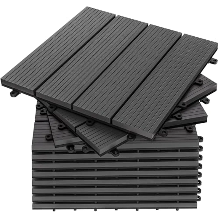 WPC Fliesen Terrassenfliesen Holzfliesen 30x30cm Balkon Terrasse Pool Garten Klassik anthrazit 4250525376487 – Bild 2