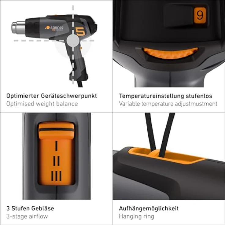 Steinel Heißluftpistole HM 2120 E, Heißluftgebläse mit 2200 W, Temperaturregelung 80°-650°C, 7.5 m Kabel, Keramikheizung, ergonomisches Design – Bild 5
