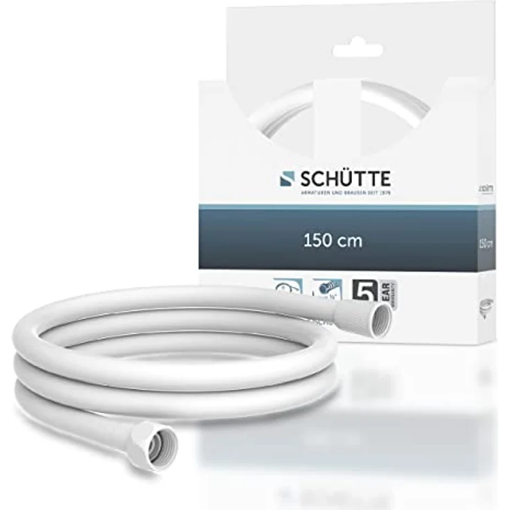 SCHÜTTE 63878 1,5m | Brauseschlauch mit Verdrehschutz Dusche mit 150cm Länge aus Kunststoff | Duschkopf-Schlauch mit Universalanschluss | Weiß Duschschlauch – Bild 1