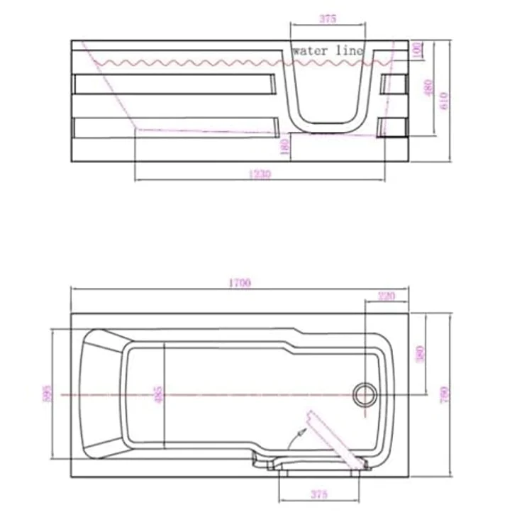 Sanotechnik Badewanne Paros, mit Tür, rechteckig, weiß, 170 cm, Acryl – Bild 7