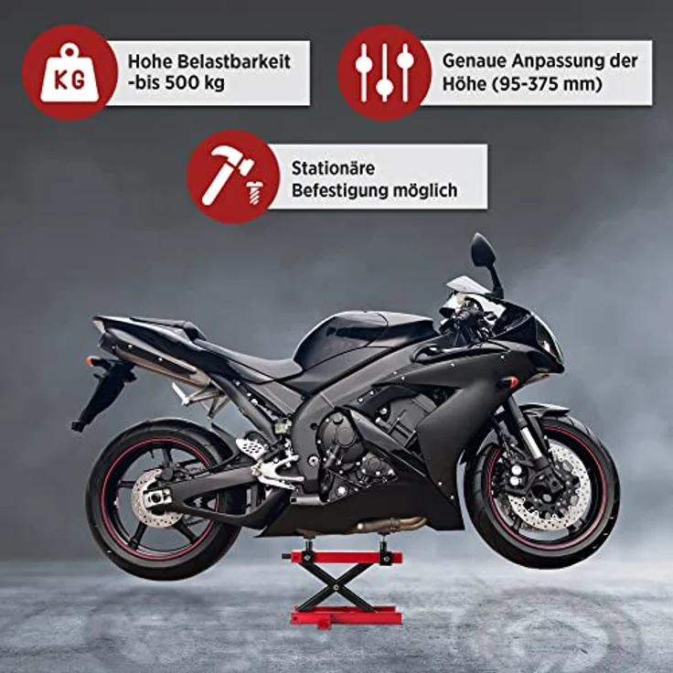 Motorradheber - Motoradhebebühne Montagebock Montageständer Hubständer Hebebühne - rot – Bild 2