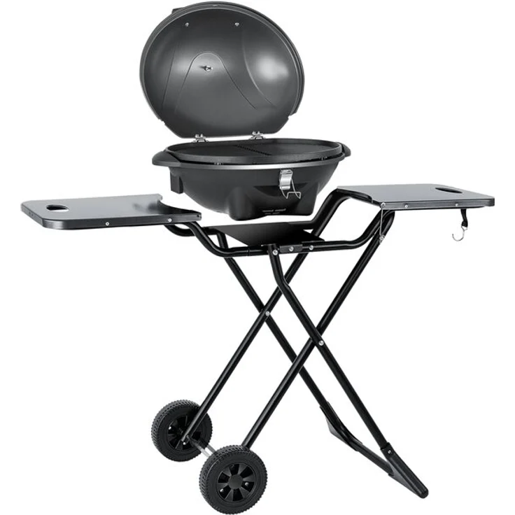 KESSER elektrischer Elektrogrill 2in1 Tischgrill - Standgrill mit Deckel und Standfuß max. 2400 Watt Faltbar Thermometer Antihaftbeschichtung Grillplatte Abstelltische 2 Räder Schwarz Schwarz – Bild 1