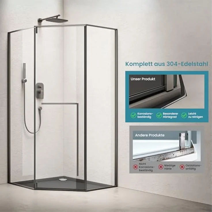 doporro Ravenna68K-plus Fünfeckdusche Duschkabine 80x80cm, 8mm ESG-Sicherheitsglas Klarglas mit Nano-Beschichtung, Edelstahlgriffe, einfach montierbar – Bild 2