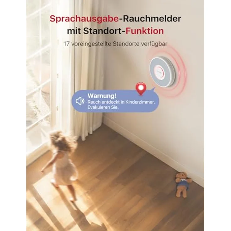 X-Sense XS0B-MR61, Smarter WLAN Rauchmelder mit Sprachausgabe, 17 Standorten, 100 dB Alarm, inkl. SBS50 Basisstation, 6 Stück – Bild 3