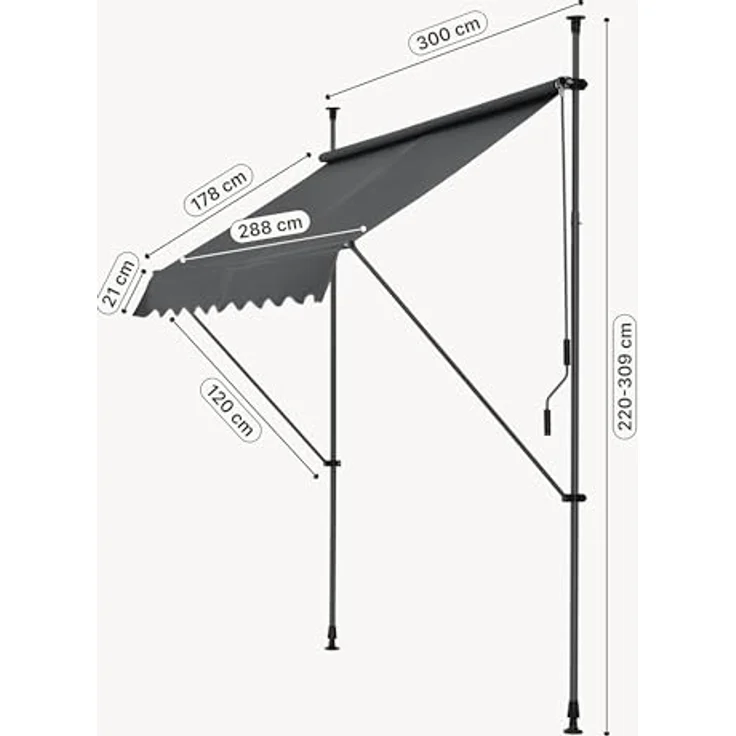 Klemmmarkise 300x120x200-300cm Markise Balkonmarkise -ohne Bohren- Protec – Bild 3