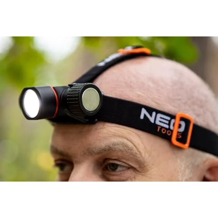 NEO TOOLS Akku-/Batterie-Kopftaschenlampe 20W, bis zu 2000 Lumen, Reichweite 200m, CREE XP50.2, IPX4, 4000mAh Li-Ionen, 5 Lichtfunktionen, USB, mit Kopfband – Bild 3