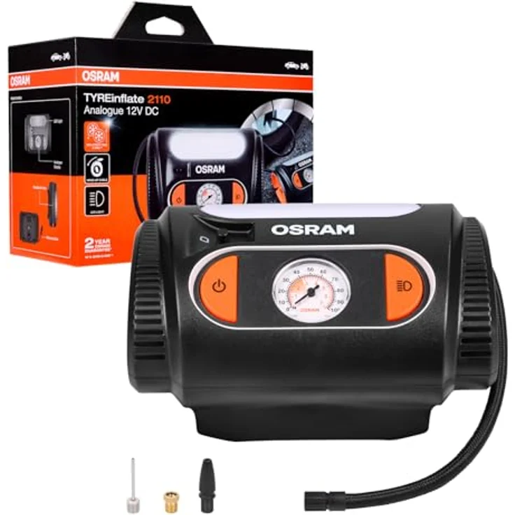 OSRAM OTI2110 Kompressor TYREinflate 2110, schnelles Aufpumpen unter 4 Minuten, ergonomisches Design mit 3 m Stromkabel und 60 cm Luftschlauch – Bild 1