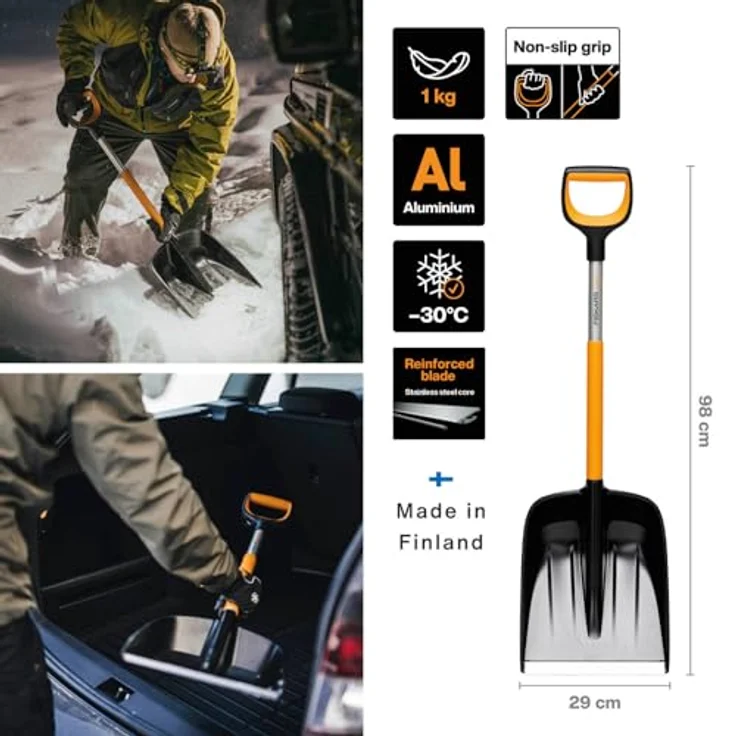 Fiskars X-series Autoschaufel, 29 cm Blattbreite, ergonomischer D-Griff, rutschfester Schaft – Bild 2