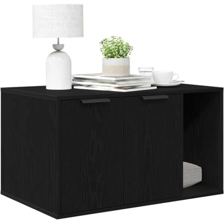 vidaXL Katzentoilette, Katzenmöbel in Schwarz Eichen-Optik, 80x50x45 cm, langlebiger Holzwerkstoff mit verstecktem Design – Bild 4