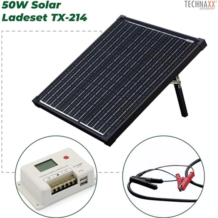 Technaxx 5023 Solarpanel, 50 W mit Laderegler 18 V, zwei USB-Ausgängen, hoher Wirkungsgrad bis 16,69% – Bild 6