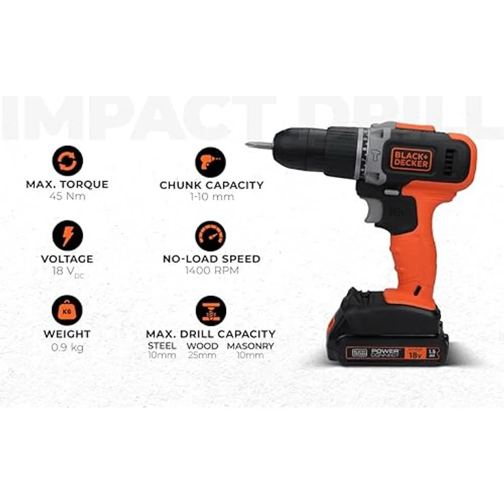 Black & Decker Akku-Schlagbohrschrauber,18V,1 x 1,5Ah Akku Karton - BCD003C1-QW – Bild 2