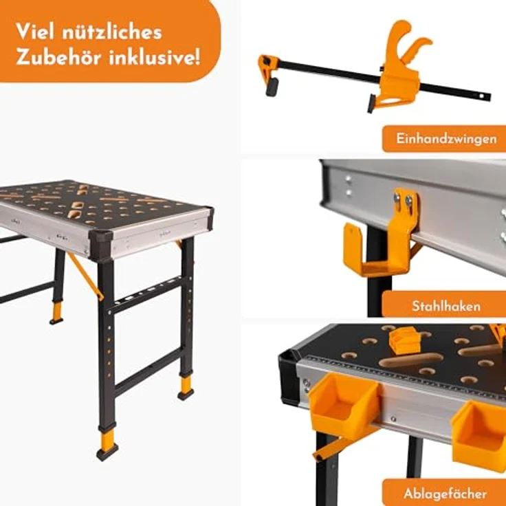 Lemodo Werkbank Mobile Werkbank, Werktisch mit über 450 kg Tragkraft, 5-fach Höhenverstellbar – Bild 6