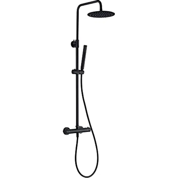 Aloni Duschsystem OPT1B, Thermostat-Duschgarnitur, schwarz matt, 120 cm