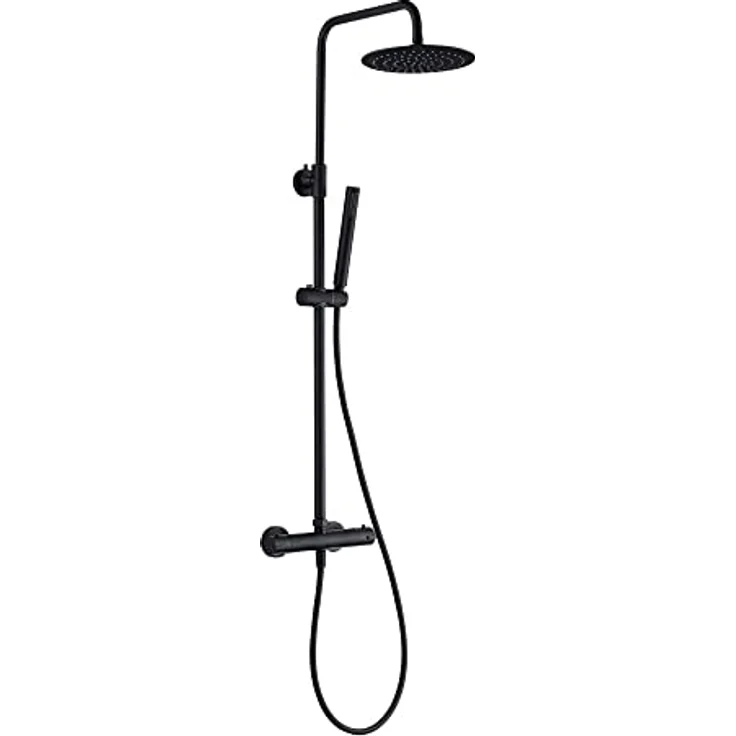 Aloni Duschsystem OPT1B, Thermostat-Duschgarnitur, schwarz matt, 120 cm – Bild 1