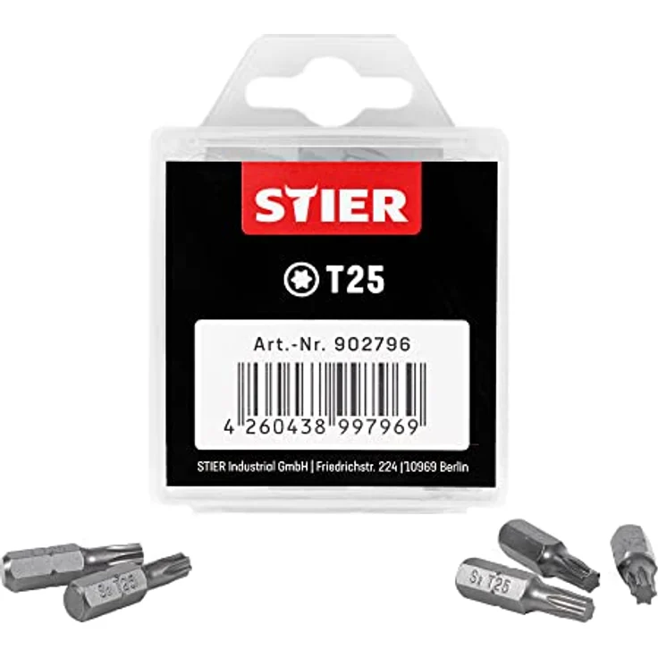 STIER TORX-Bit-Großpackung T 25, 50 Profi-Bits aus S2-Stahl, 25 mm Länge, robuste Plastikbox für professionelle und Heimwerker-Anwendungen – Bild 3