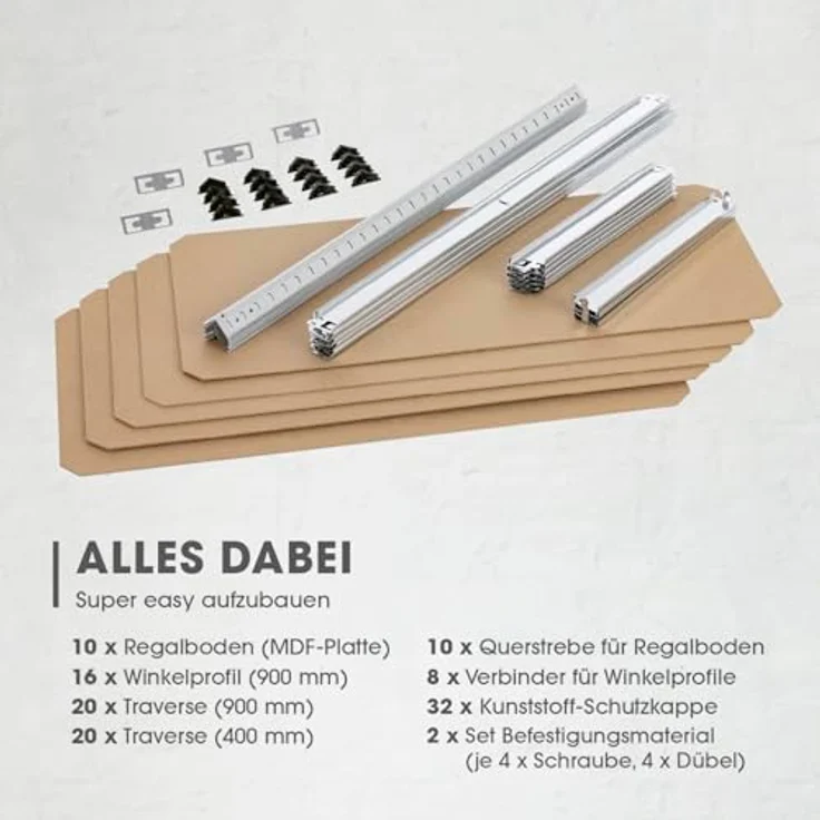 EASYmaxx Schwerlastregal 2er-Set 180x90x40 cm, 2-tlg., Lagerregal mit 10 verstellbaren Ablagen, weiß – Bild 6