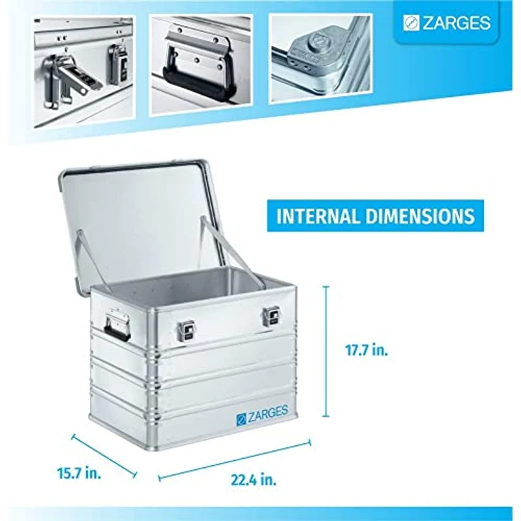 Zarges 40837 Alu-Kiste K470 116l, IM: 600x430x450mm, metallic silver, 22.4 x 15.7 x 17.7 – Bild 3