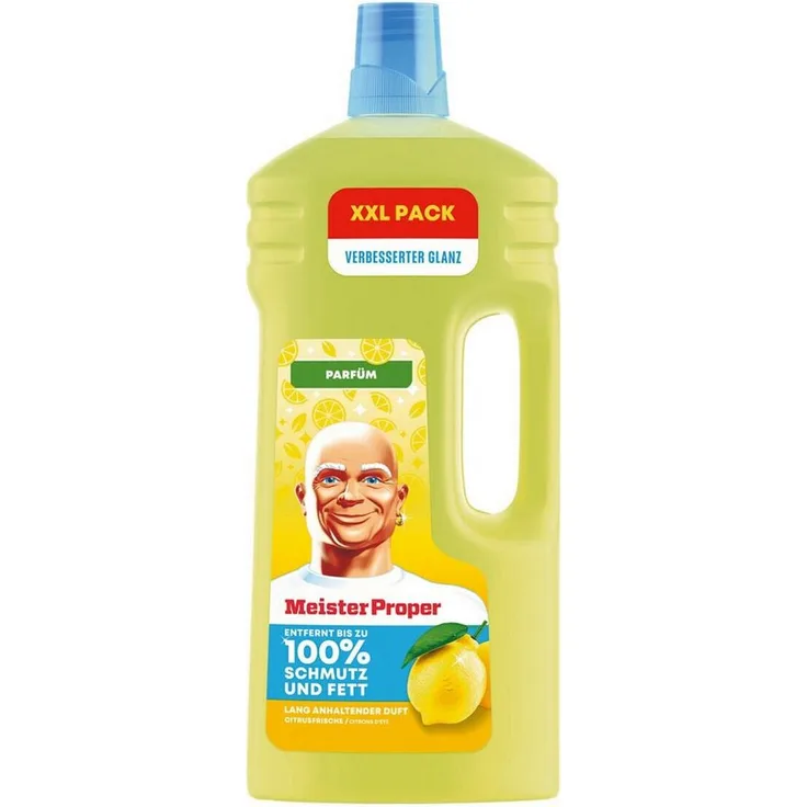 MEISTER PROPER Citrusfrische Allzweckreiniger, 2L Flüssigreiniger für glatte Oberflächen, entfernt 100% Fett und Schmutz, streifenfrei