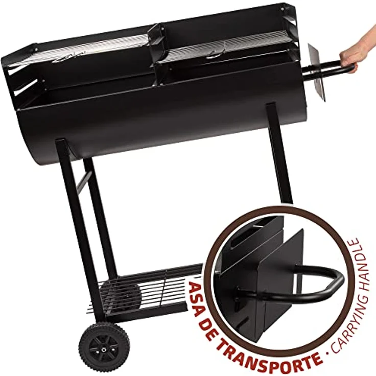 AKTIVE 52809 Holzkohlegrill, höhenverstellbar, Maße: 97 x 42 x 96 cm, doppelter Grillrost aus Stahl und abnehmbarer Aschebehälter, 2 Rollen für einfachen Transport, für den Außenbereich – Bild 4