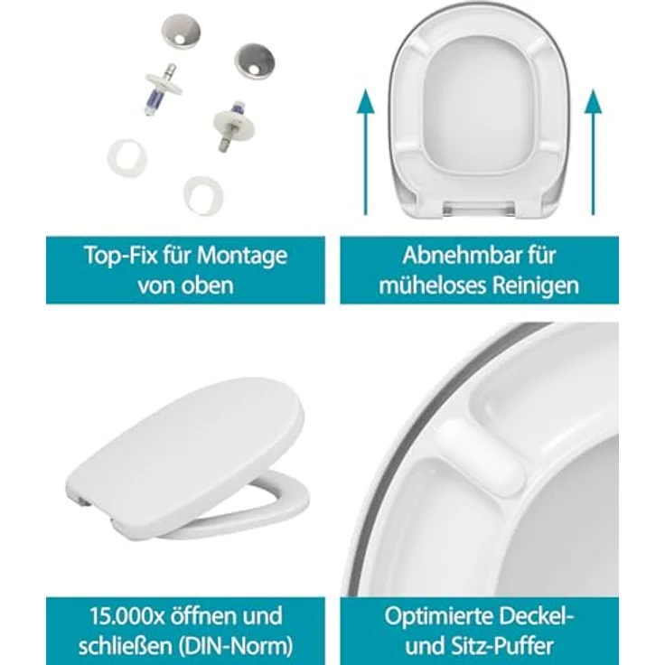 Calmwaters WC-Sitz für Ideal Standard Connect, Duroplast mit Absenkautomatik, abnehmbar, weiße O-Form, bis 250 kg belastbar, Made in EU, Modell 26LP6261 – Bild 5