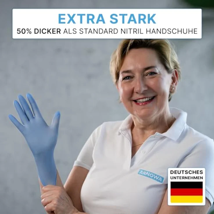 ARNOMED Nitrilhandschuhe Blau Extra Stark, 50% dickere Einweghandschuhe, Größe L, 100 Stk./Box, puderfrei und latexfrei, reißfest und hautfreundlich – Bild 3