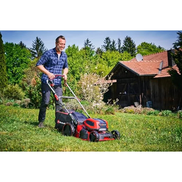 Einhell Akku-Rasenmäher GP-CM 36/47 S Li BL Kit Power X-Change (36 V, 47 cm Schnittbreite, bis 700 m², Brushless, 65 L Fangkorb, Radantrieb, inkl. 4x 4,0 Ah + 2x Twincharger) – Bild 4