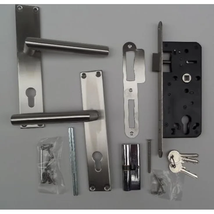 ROG garden-line Einsteckschloss für Gartentür RE/LI inkl. Edelstahl Griffe + Türschild und 3 Sicherheitsschlüssel, Universal verwendbar, Edelstahl, geeignet für Innen und Außen – Bild 3