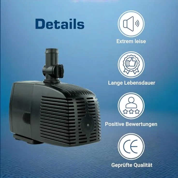 KERRY Teichpumpe 12 V – 1.500 L/H | 25 Watt | 10m Kabel | 2,5m Förderhöhe | Wasserpumpe | Aquariumpumpe | Wasserspielpumpe | Brunnenpumpe | Springbrunnen-Pumpe | – Bild 4