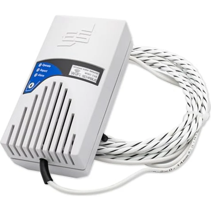 Schabus Smart-Wassermelder WWD 450, mit Sensorkabel (230V, Schuko), Push-Nachricht via Smart-Life-App, flächige Wassererkennung, akustischer & optischer Alarm, ideal für Keller, Bad, Küche, Aquarium – Bild 1