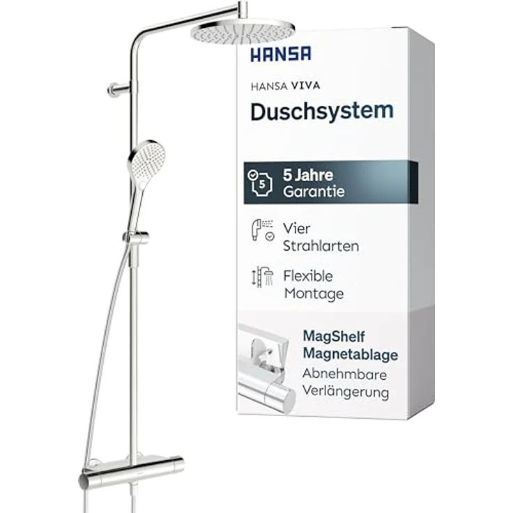Hansa VIVA Regenbrause-Duscharmatur, Duschsystem mit Thermostat, Thermo Cool, MagShelf, Höhe 1190mm, 65159201 – Bild 1
