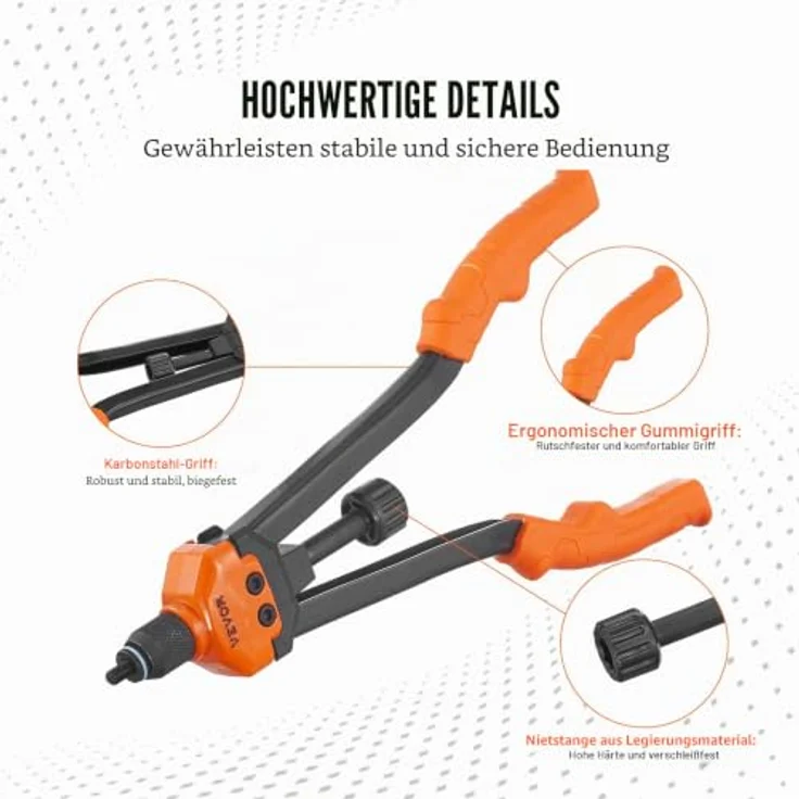 VEVOR Nietmutternzange-Set, 410 mm Blindnietmutternzange mit 13 Sätzen von Muttern & Dornen, M3 bis M12, ergonomischer Gummigriff für einfachen Gebrauch – Bild 3
