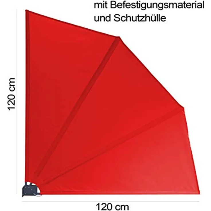 Grasekamp Balkonfächer 120 x 120 cm Rot mit Wandhalterung Schutzhülle Trennwand Sichtschutz Rot – Bild 2