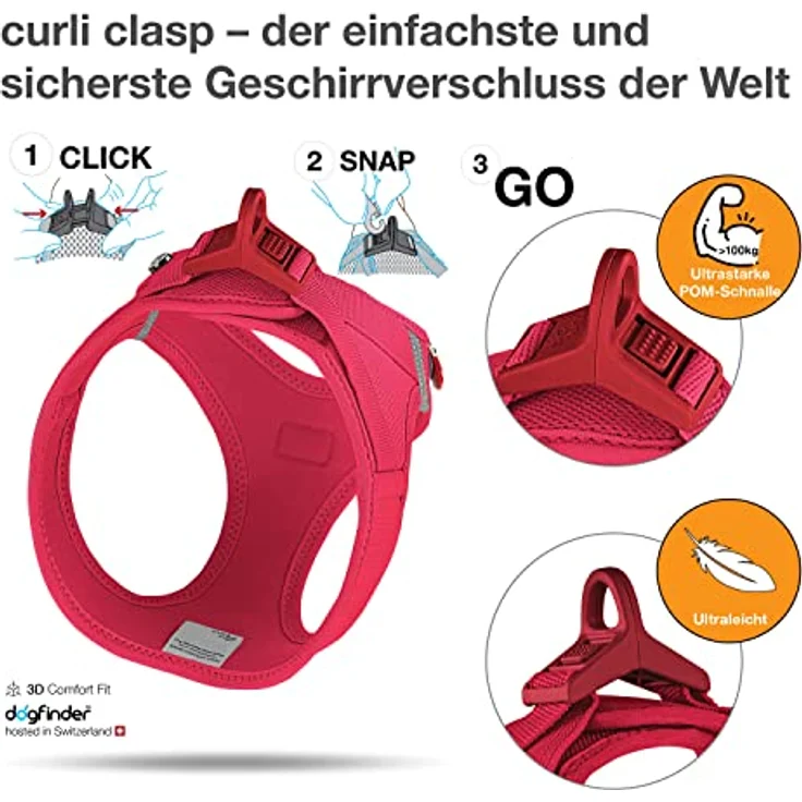 Curli Vest Harness Clasp Air-Mesh, PN2805, Rot, M – Bild 3