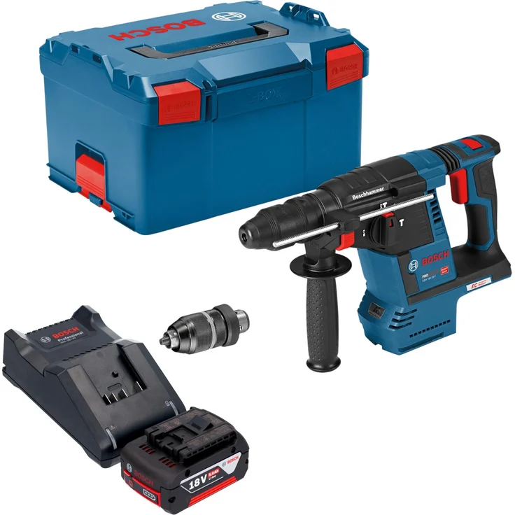 Bosch GBH 18V-26 F Professional Akku Bohrhammer 18 V, 2,6 J SDS plus, bürstenlos, inkl. 5,0 Ah Akku, Ladegerät & L-Boxx