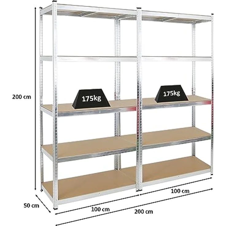 PROREGAL Kellerregal Gorilla 2X Mega Deal, 200x100x50cm, Fachlast 175kg, verzinkt, Schwerlastregal für Garage und Werkstatt – Bild 2
